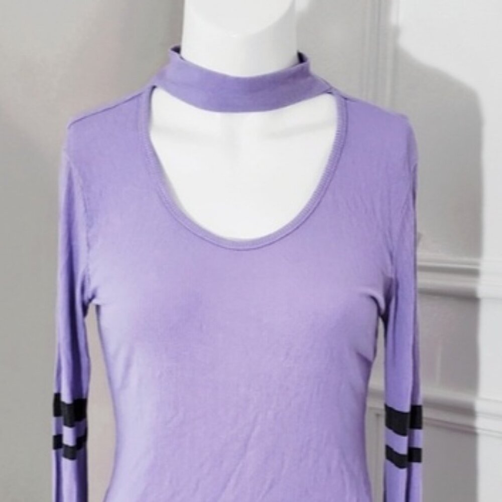 Lavender Retro Ring Neck Varsity Stripe Top